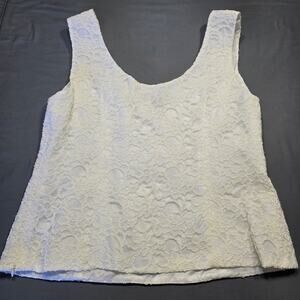 JS Boutique White Formal Tank Top Preppy Beaded Lace Scoop Neck Zip Women Size L